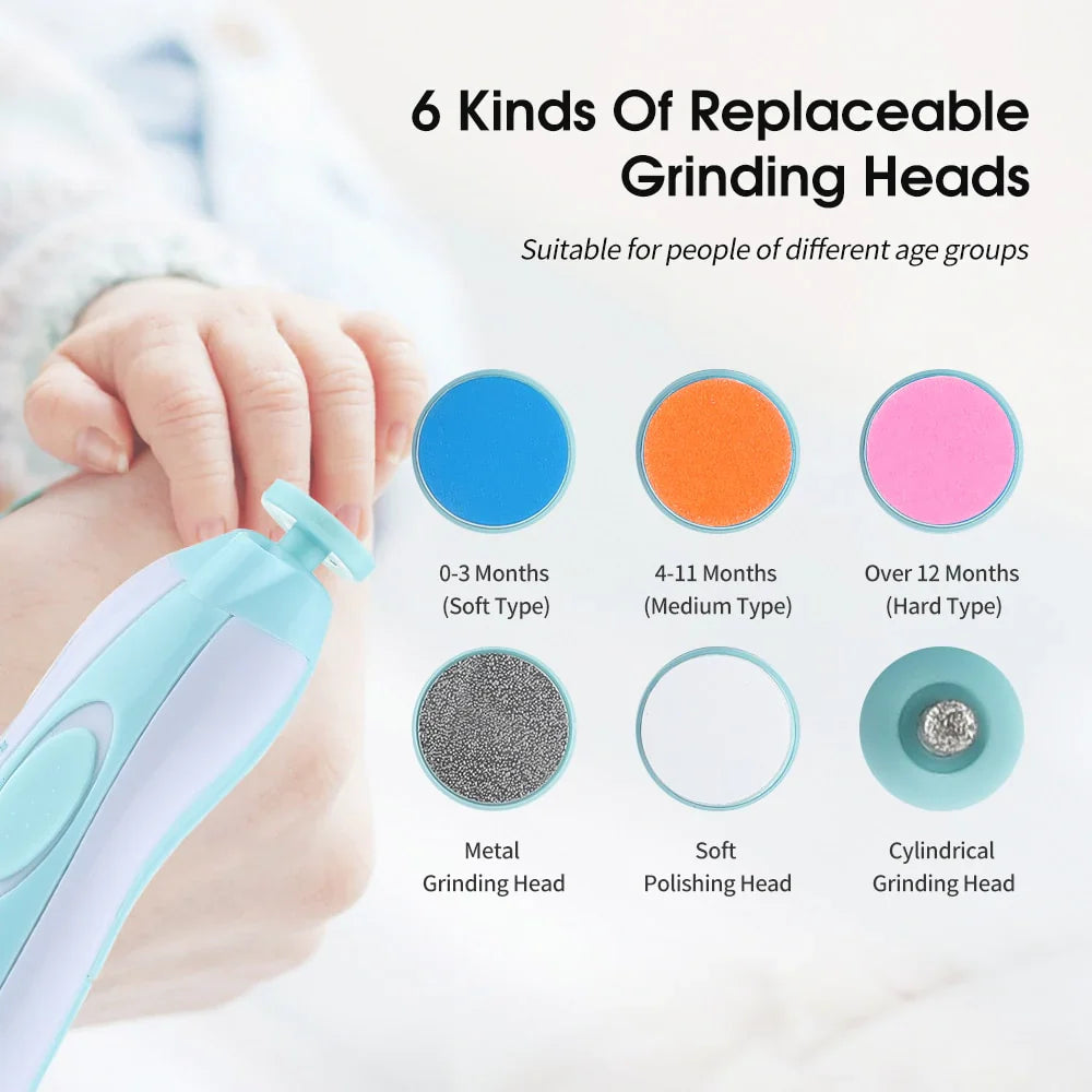 6 in1 Baby Electric Nail Trimmer For Kids - Newborn to Adult Portable Versatile Newborn Toddler Nail Care Clipper Toes Fingernails Care Trimmer Set
