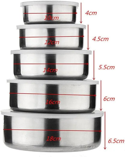 5 Pieces Stainless Steel Food Storage Containers with Protective Lids