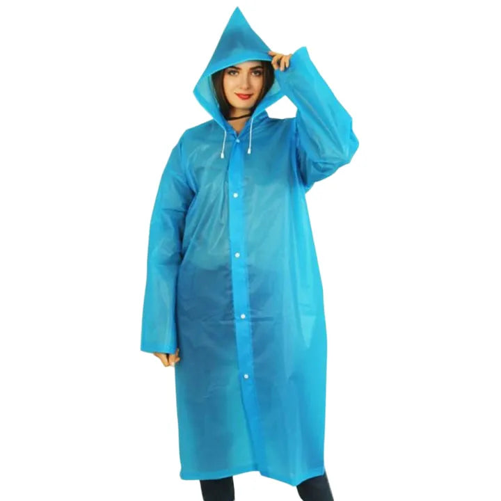 Raincoat Transparent Water Proof Reusable Hoodie & Travel Pouch for Adult
