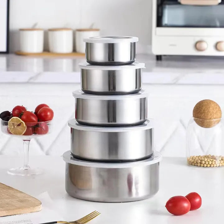 5 Pieces Stainless Steel Food Storage Containers with Protective Lids
