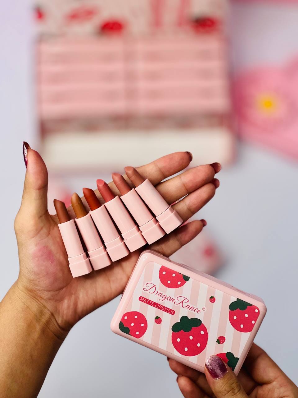 Dragon Ranee Colourme Mini Lipstick Set – Strawberry (6 Matte Shades | Long Lasting | Waterproof |