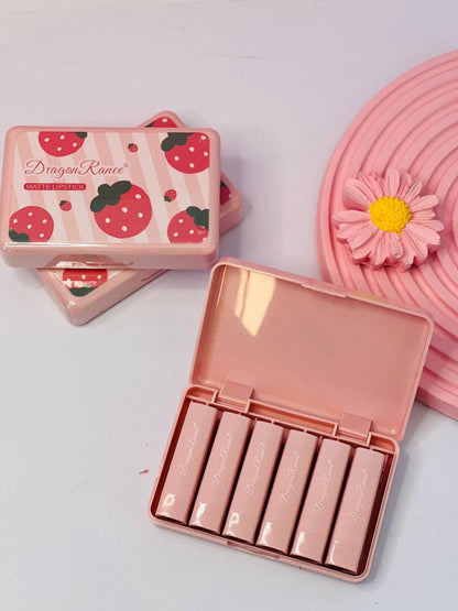 Dragon Ranee Colourme Mini Lipstick Set – Strawberry (6 Matte Shades | Long Lasting | Waterproof |