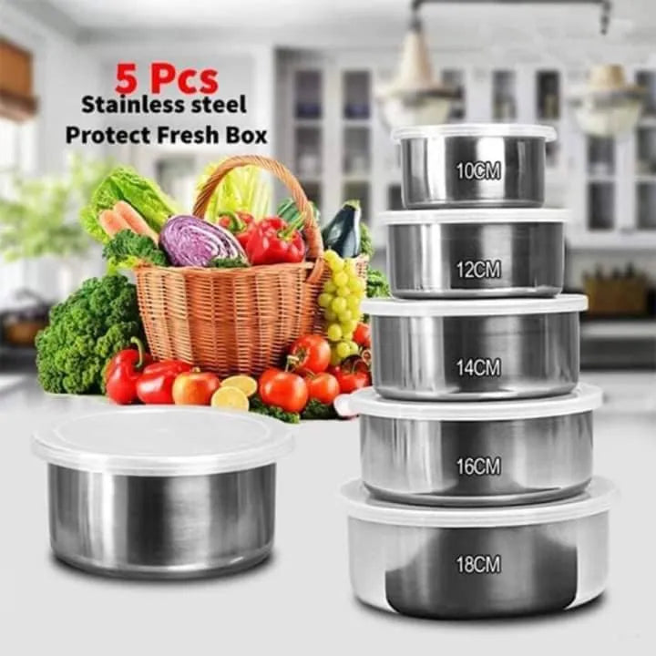 5 Pieces Stainless Steel Food Storage Containers with Protective Lids