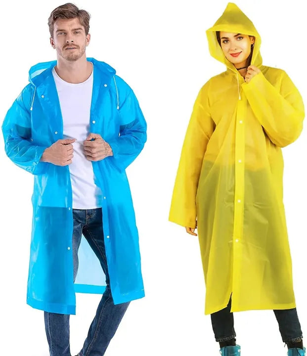 Raincoat Transparent Water Proof Reusable Hoodie & Travel Pouch for Adult