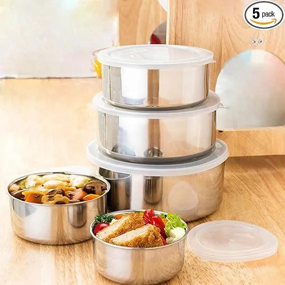 5 Pieces Stainless Steel Food Storage Containers with Protective Lids