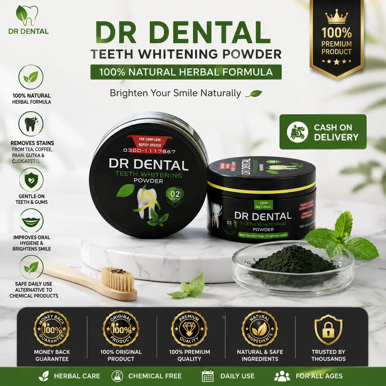 Dr. Dental Teeth Whitening Powder – 100% Natural Herbal Formula 50g