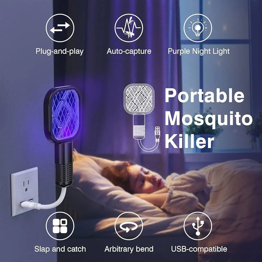 Mini USB Electric Mosquito Racket, Rechargeable Summer Fly Swatters Trap, Mosquito Swatter UV Light Sharp Sparking Racket